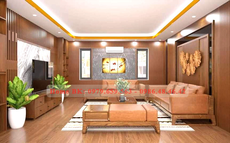 Ốp nhựa giả gỗ phòng khách đẹp mới nhất 2022