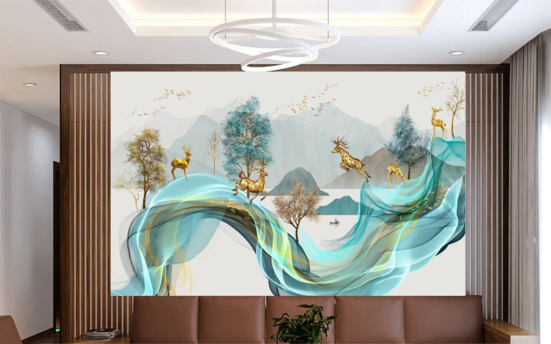 Vách sofa tranh pvc vân đá in uv kết hợp lam sóng